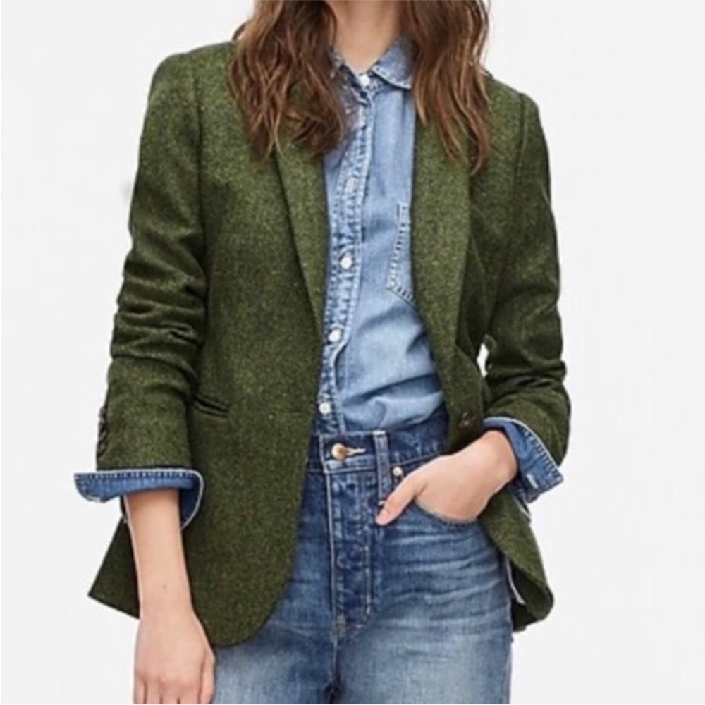 NWOT J. CREW ‎ Parke Blazer English Wool Herringbone Tweed Green Jacket 6P - Picture 14 of 14